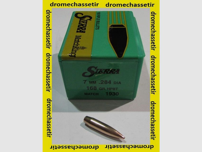 boite de 100 ogives Sierra ,7mm (0.284), 168grs HPBT Matchking , ref 1930