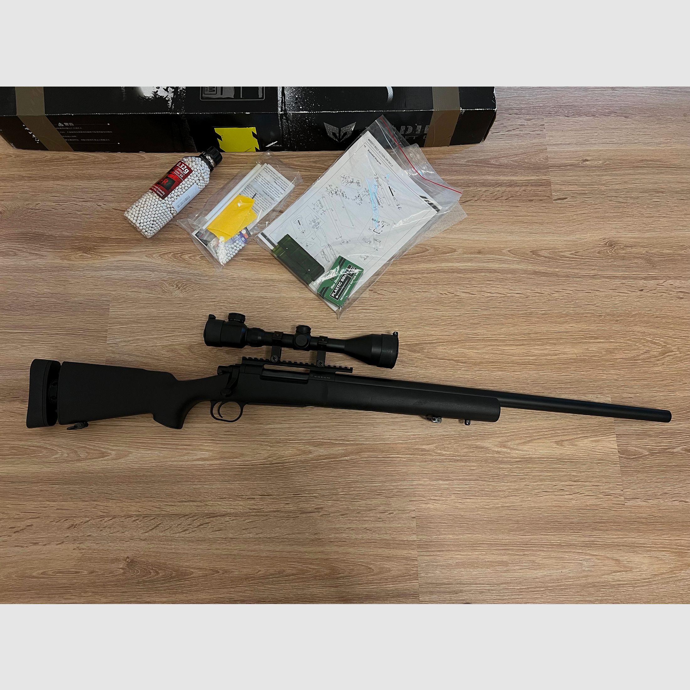 Modify MOD24 Bolt Action Sniper Springer 6mm BB Schwarz inkl. Zielfernrohr MAX Tactical 3-9x50