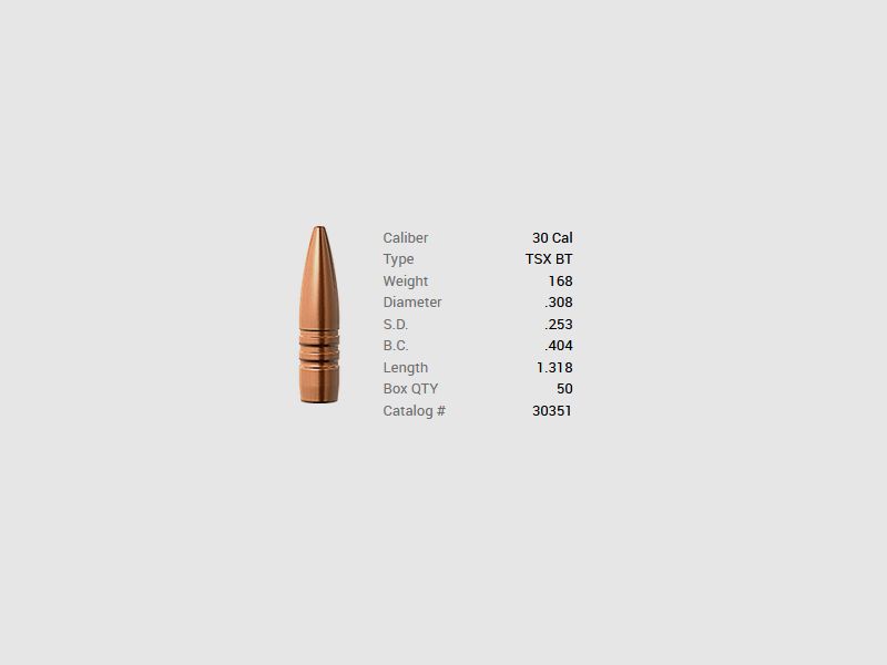 Barnes pocisk .30/.308 168GR TSX BT 50 sztuk