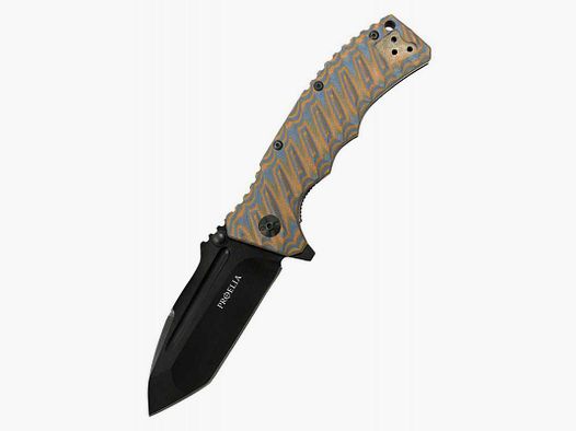 Defcon Proelia Tanto Taschenmesser, matt-schwarze Klinge, braun-blauer Griff