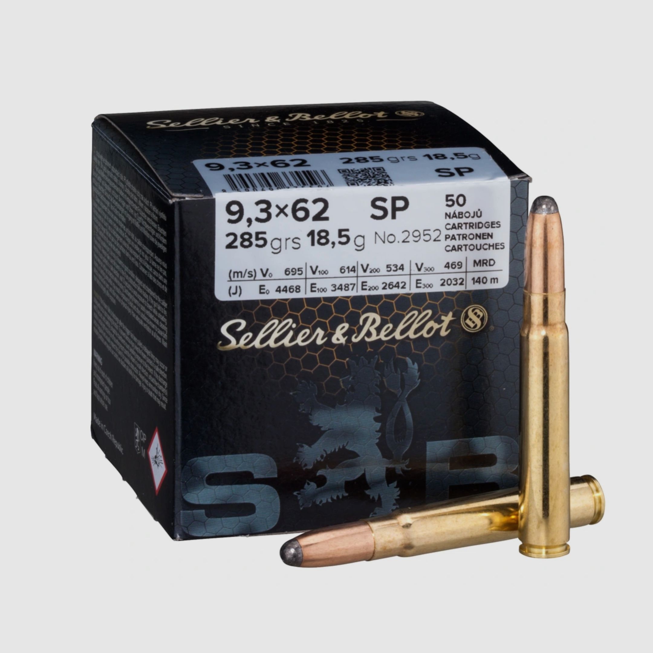 Sellier & Bellot 155488 9,3x62 cartouches de carabine à balle partielle 18,5g 285grs.