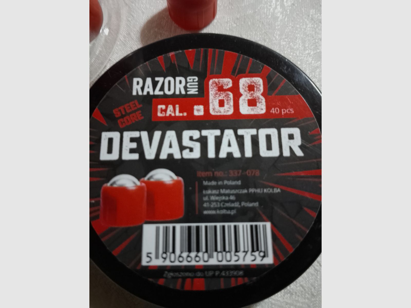 Kulki stalowe z czerwonym plastikowym ramieniem w kal. 68 amunicja Devastor do pistoletu Razor Gun dla hdr68 hds68 pociski stalowe 40 sztuk nowe