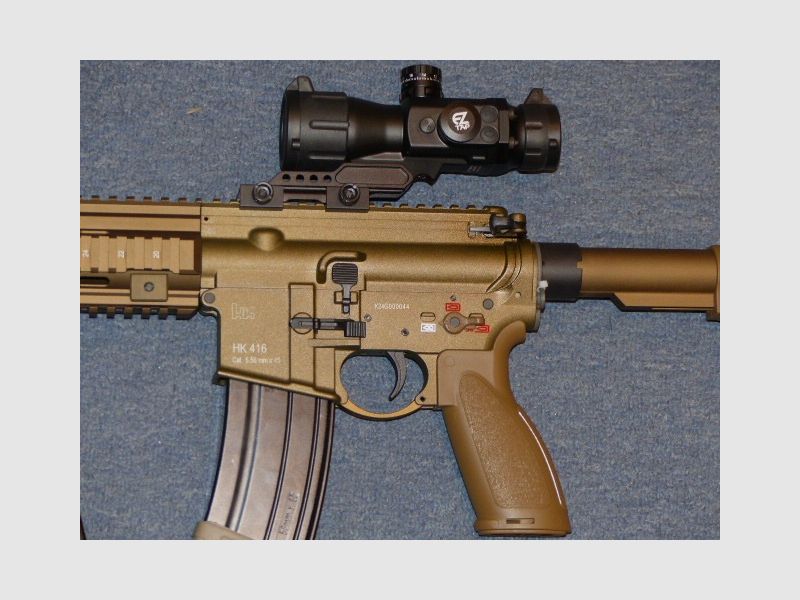 Heckler & Koch HK416 A5 Gen. 3 GBB, kal. 6mm RAL8000 met accessoires