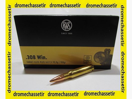 Boite 20 cartouches RWS, calibre 308 Winchester,Target Elite Plus, 168 grains