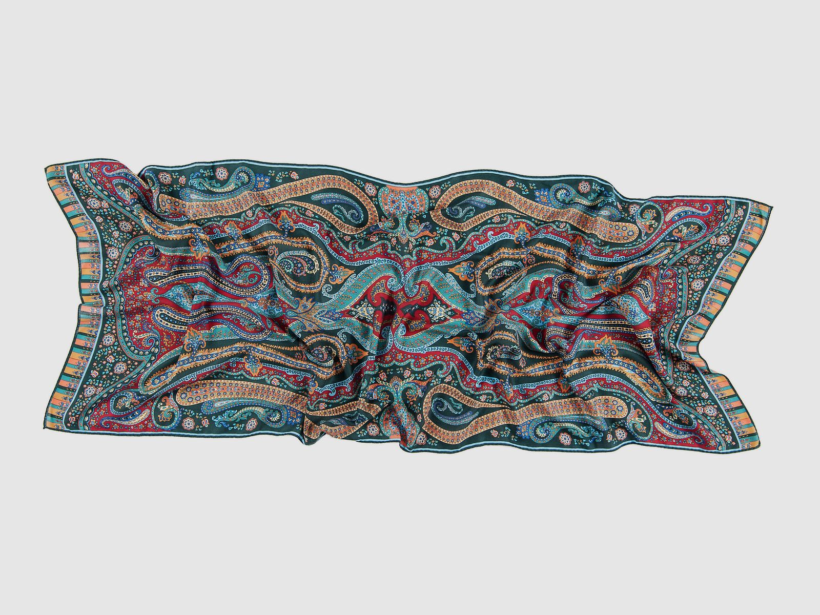 Schal Cashmere/Seide in Grün mit Rot und Senf-Tönen, Bild 3 von 3