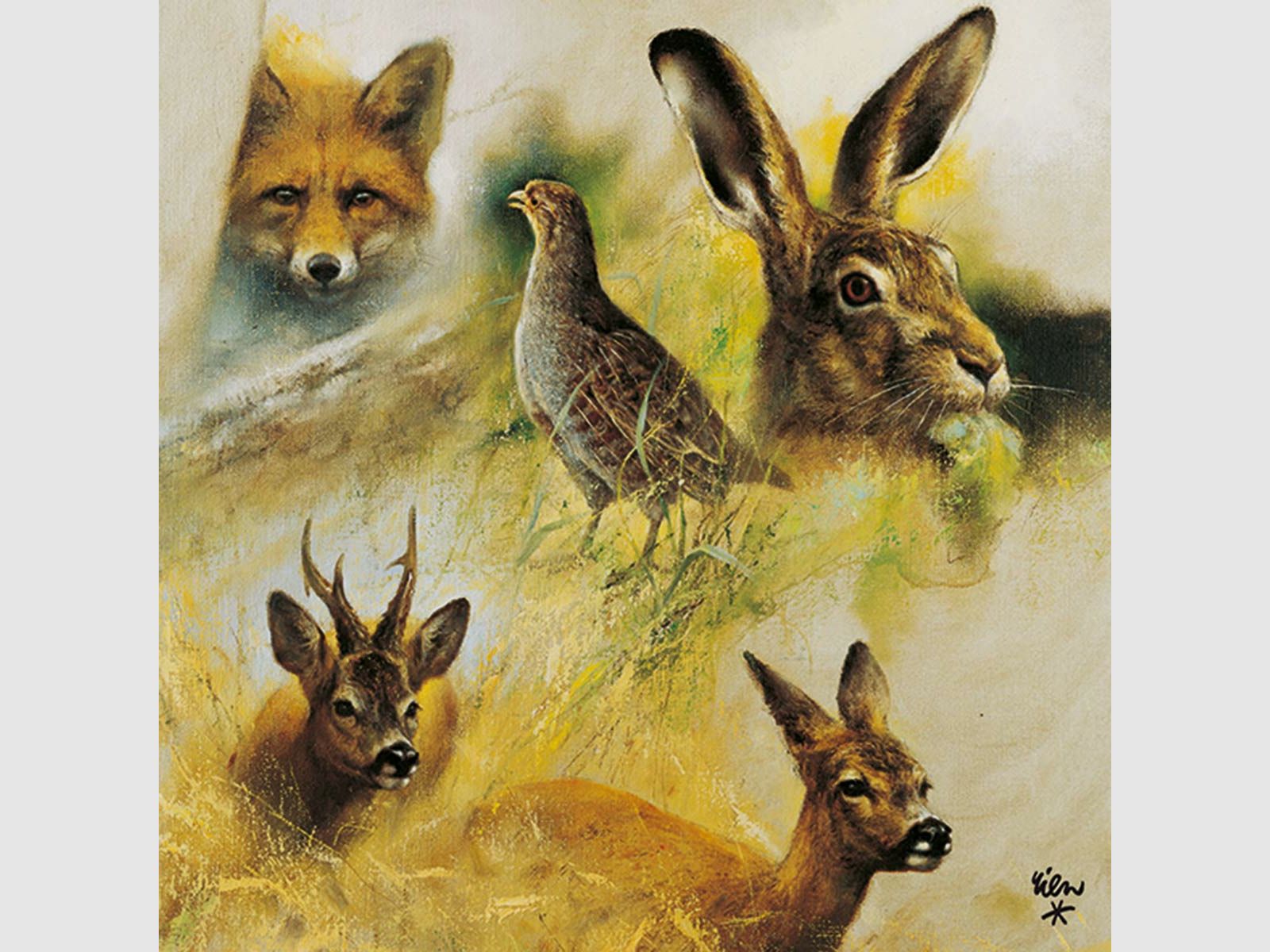 AKAH Serviette Tierskizzen Niederwild