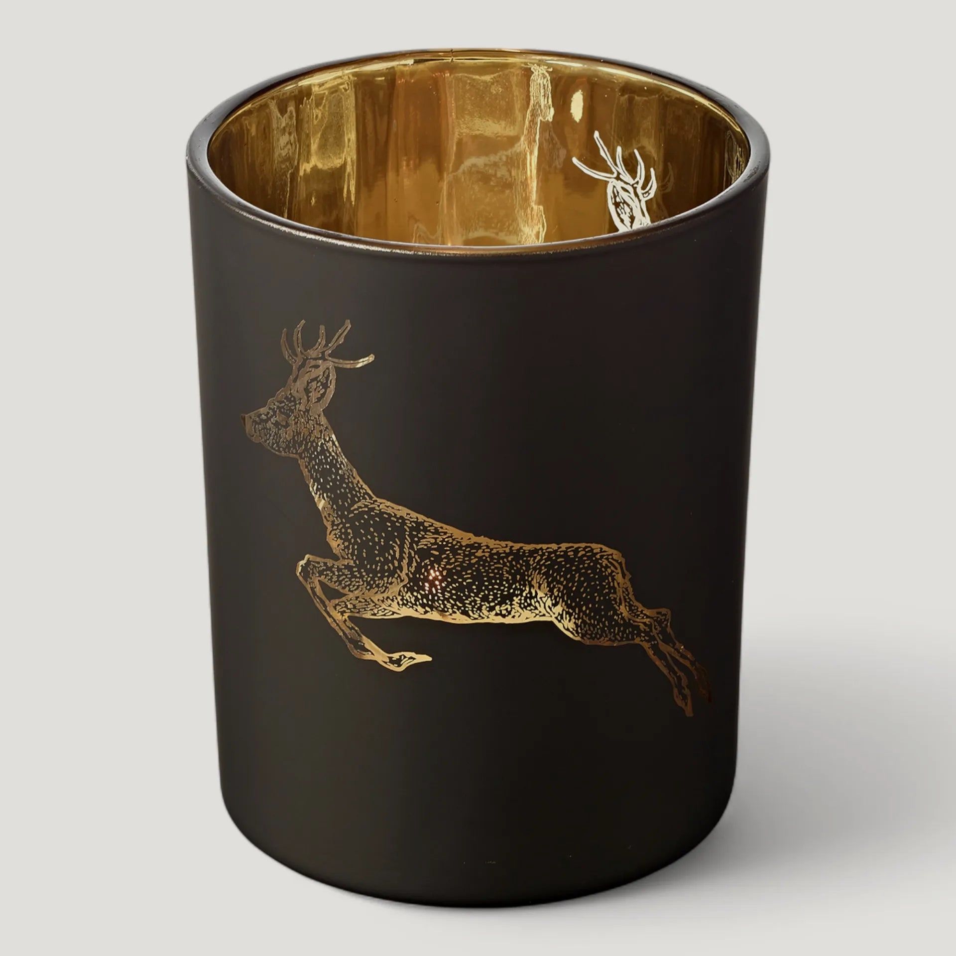 Teelichtglas Rehbock grün/gold