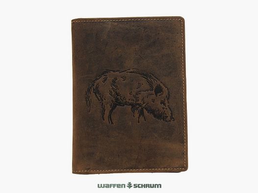 Étui en cuir AKAH pour permis de chasse motif garde-chasse 6 compartiments