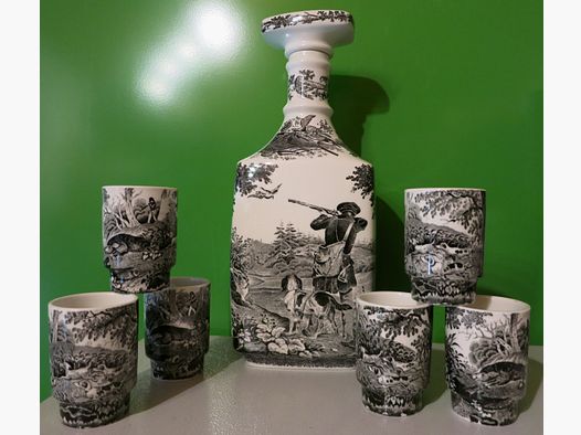 Villeroy & Boch Schnapsset Dekor "Artemis", Flasche + 6 Stamper, Vitro-Porzellan -