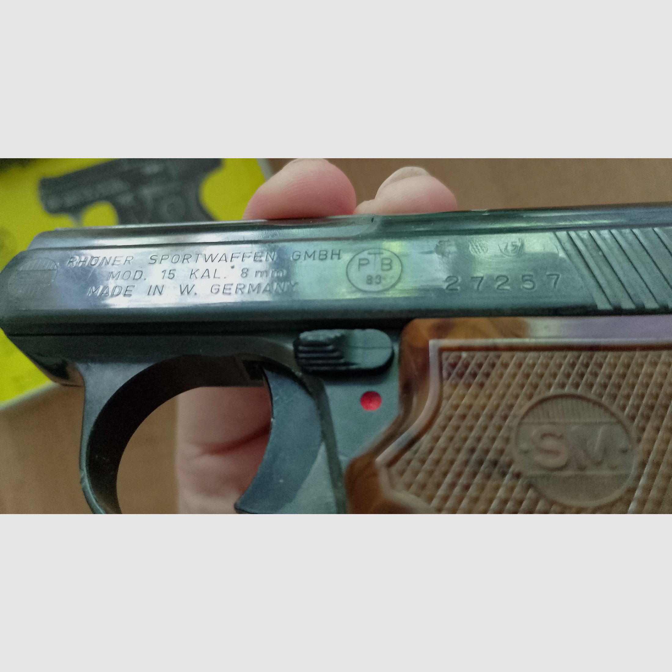Alte Rhöner SM 15 Kal. 8 mm Knall im ersten PTB 83 mit Verpackung!