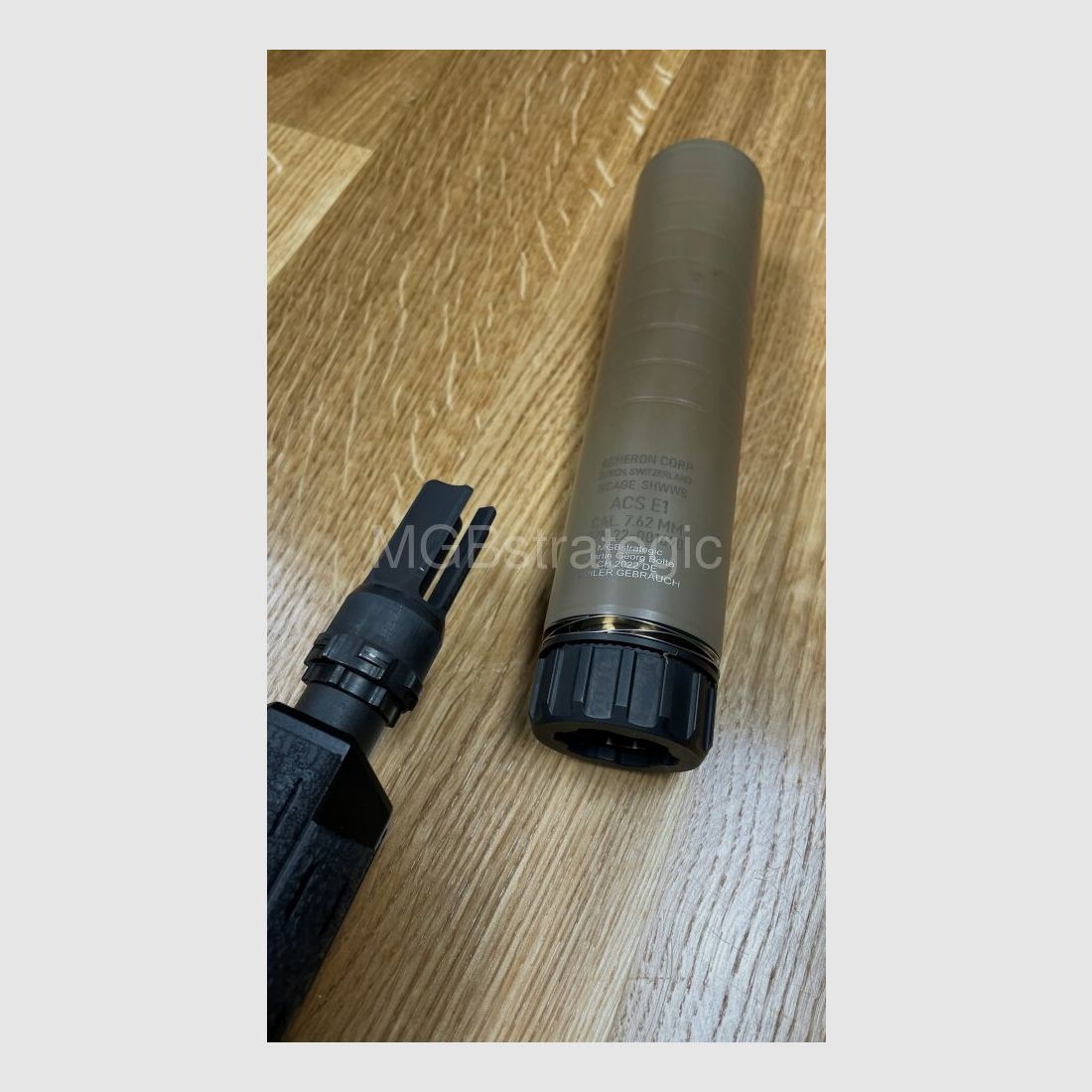Acheron ACS E1 7.62 suppressor for Acheron HexaLug muzzle device quick release system HexaLug - available in black and FDE!