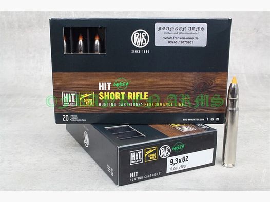 RWS Short Rifle HIT 9,3x62 250gr. 16,2g 20 Stück Staffelpreis