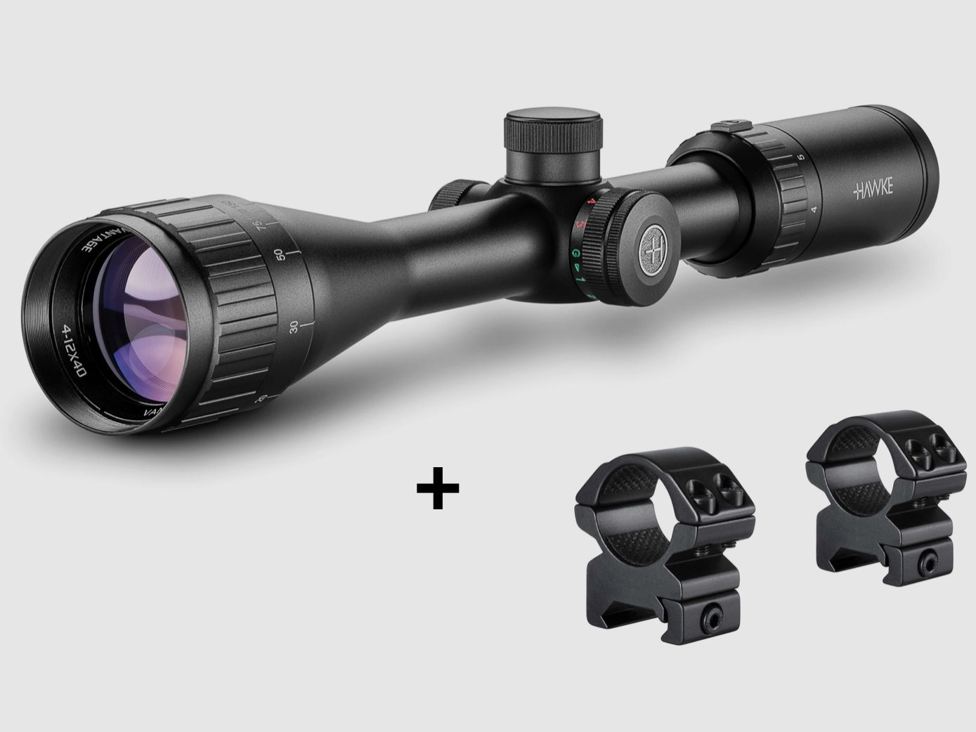 HAWKE 14242-1 Ensemble de lunette de tir VANTAGE 4-12x40 AO RIMFIRE 22 WMR 22113 Montage en anneau 25,4mm central