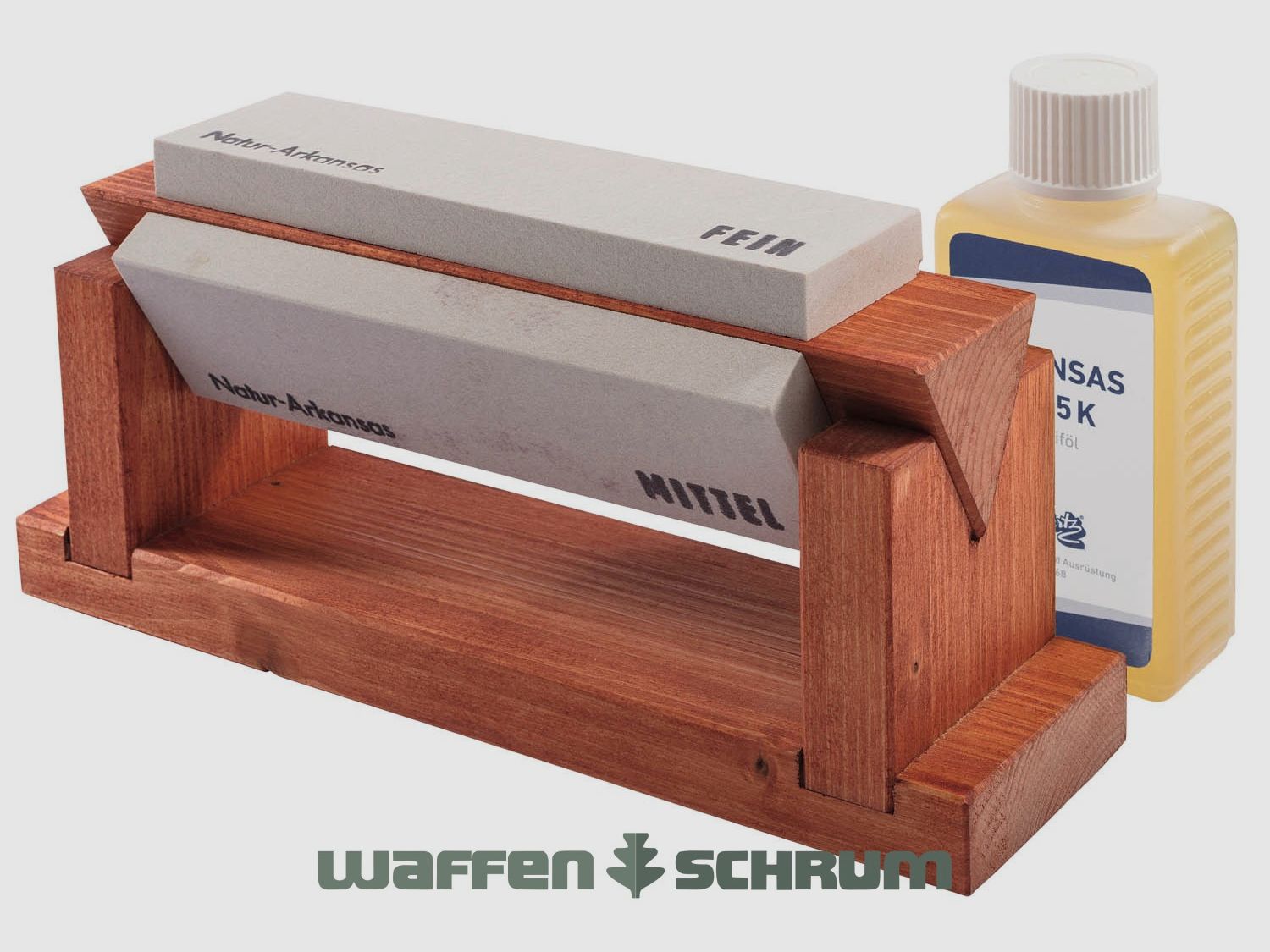 Holzblock mit drei Abziehsteinen