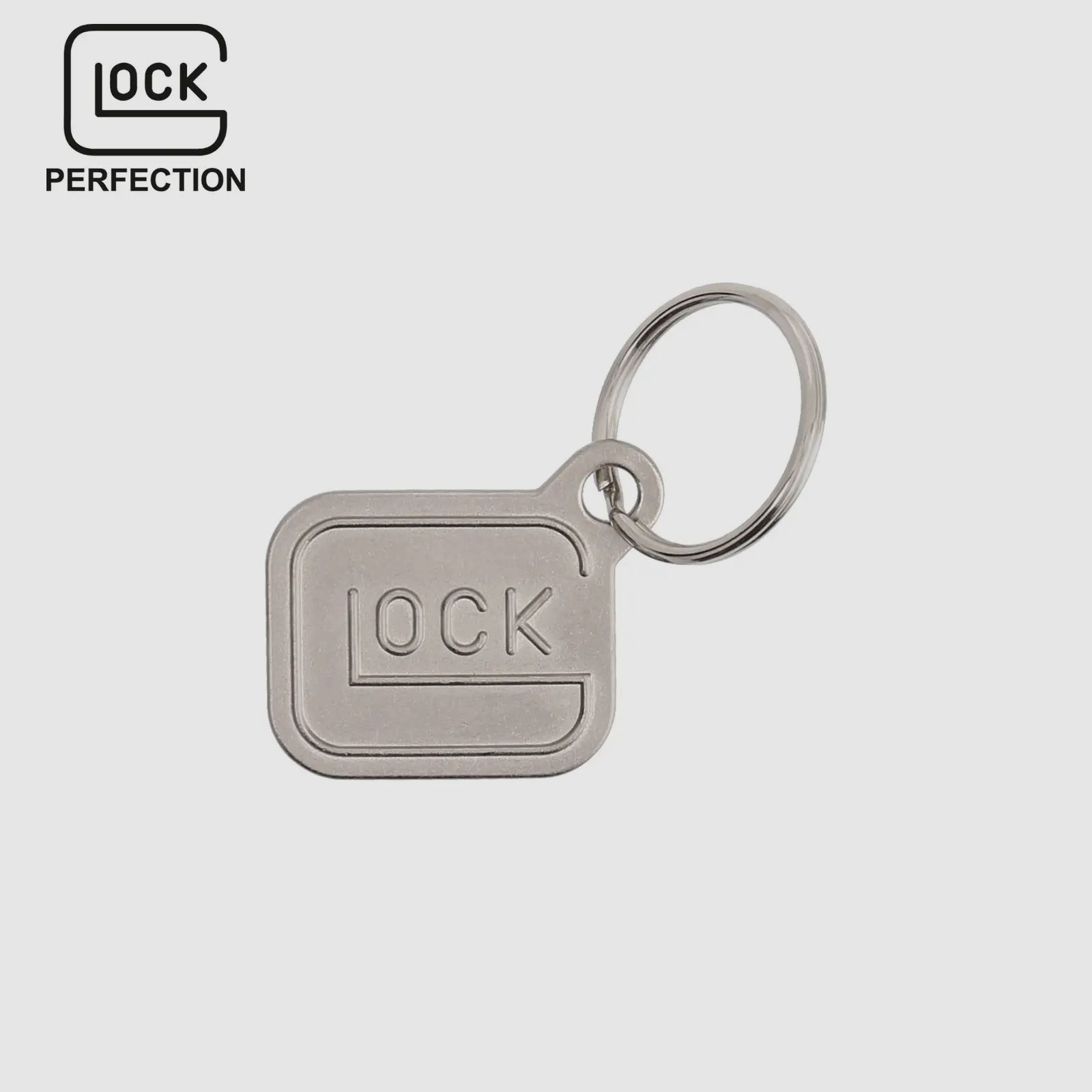Glock Schlüsselanhänger „Logo“ – Metall vernickelt – Silber – ca. 2,8 × 2,4 cm
