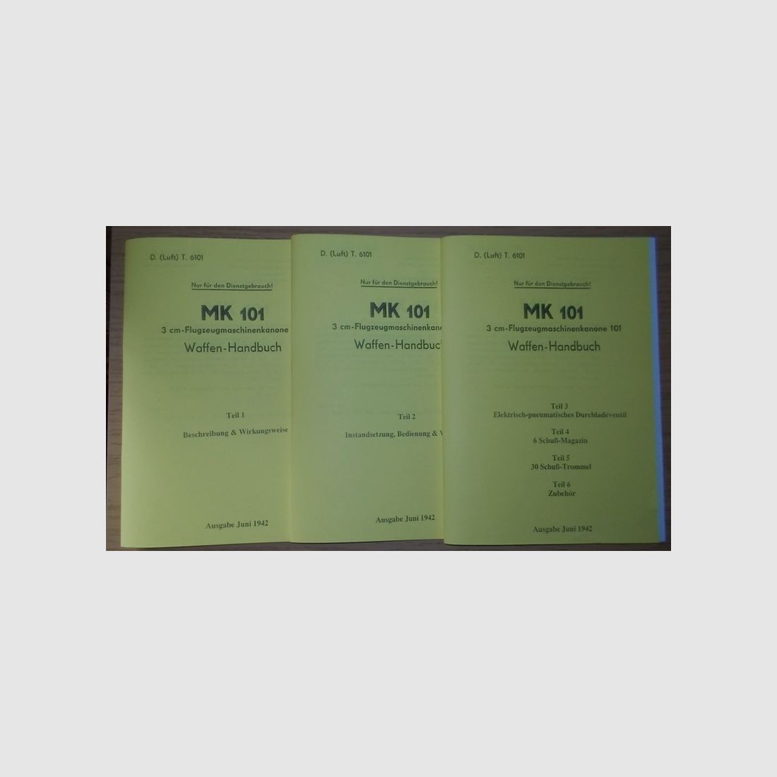 3 Hefte Beschreibung Maschinenkanone MK 101 (Teil 1-6) Luftwaffe 1942