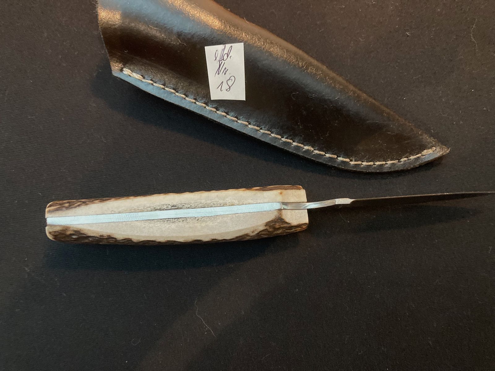 Jagdmesser, Gürtelmesser, Hirschhorn, Lederscheide schwarz