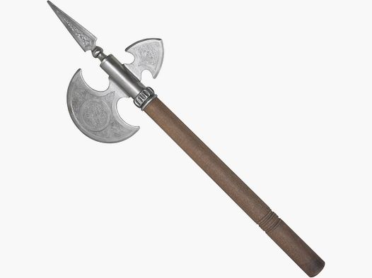 Hacha de guerra rústica con hoja decorada