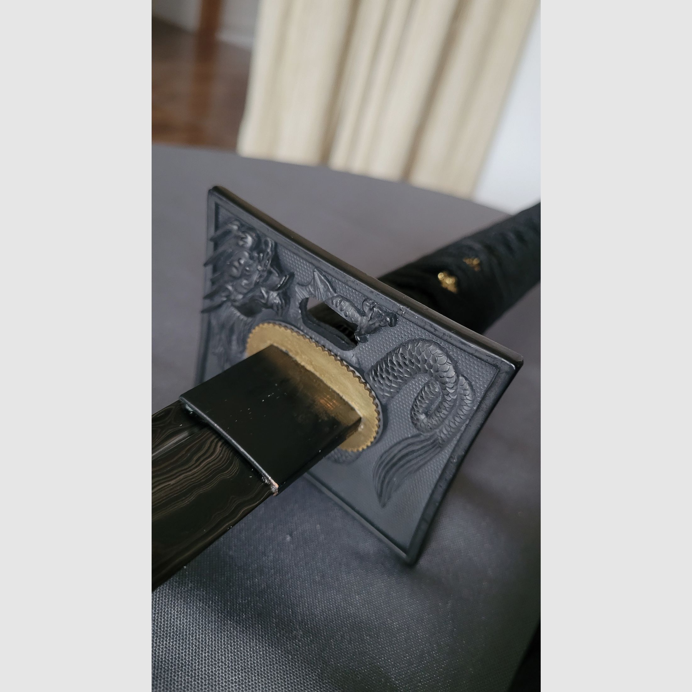 Ninjato Katana Schwert Schwarz Roter Damast wie Neu