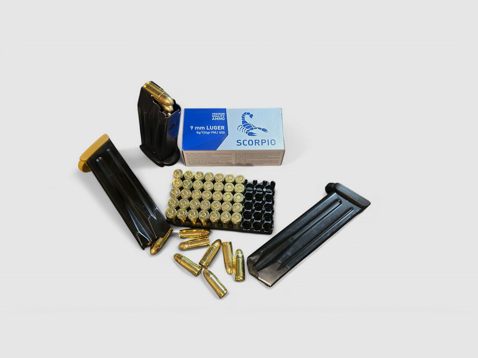 Patronen Kaliber 9mm Luger 124gr (8g) Vollmantel FMJ 50 Stück - STV SCORPIO
