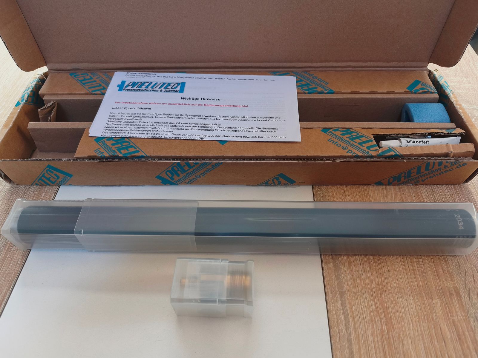 Cartucho de aire comprimido PRELUTEC para Walther LG 300 / LG 400 – Nuevo y sin usar – 250 Bar fabricación especial. Negro