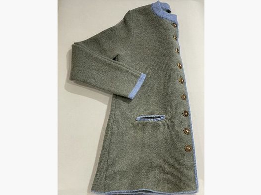Gilet Long Femme en Laine Mérinos avec Pli en Sauge/Bleu