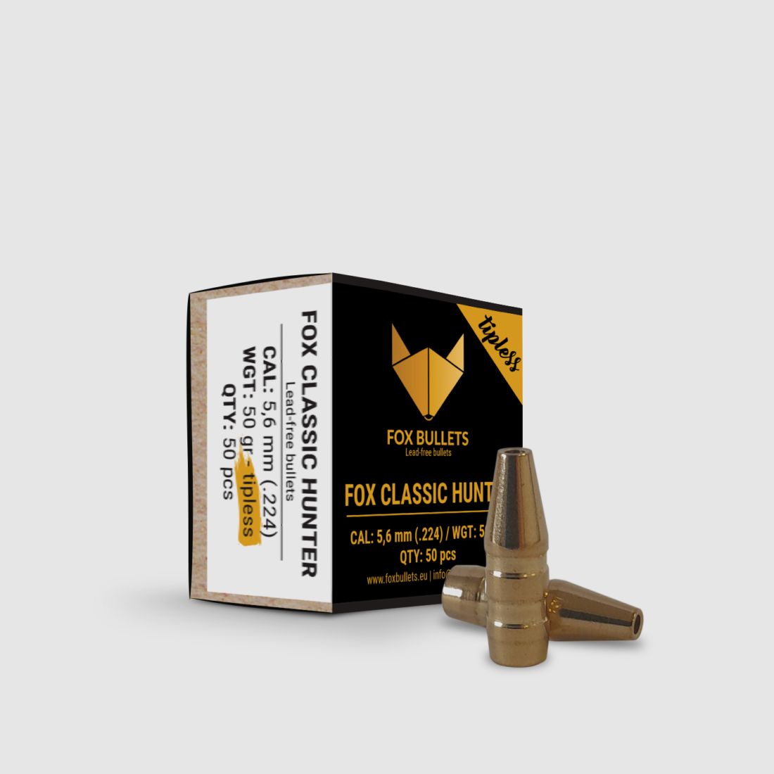 Fox Bullets Classic Hunter Tipless .224 3,2 g / 50 gr bleifreie Geschosse – 50 Stück