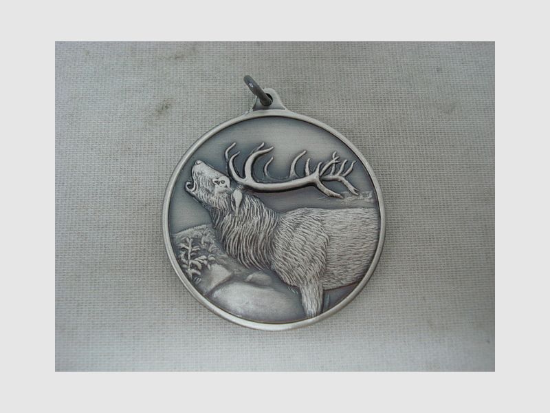 Medalla de caza ciervo-plata antigua - 40 mm, anillo y argolla