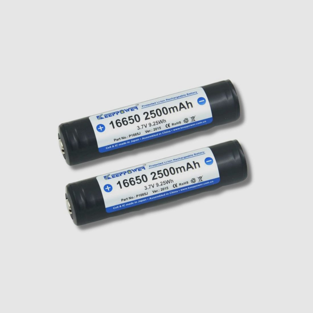 2er Set Hochkapazitäts-Akku Keeppower "XXL" 2.500 mAh (Typ16650) für THUNDER Akku-Erweitung