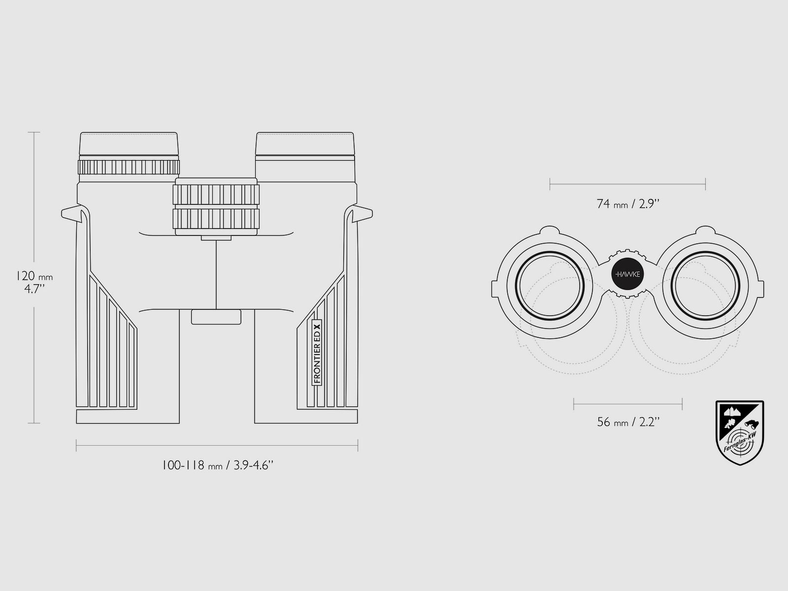 HAWKE 38008 Frontier H DX 10x32 Fernglas Grau mit Zubehör
