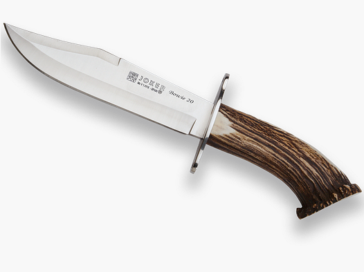 CUCHILLO BOWIE DE CAZA JOKER CON PUÑO CORONA DE CIERVO Y HOJA DE 20 CM.