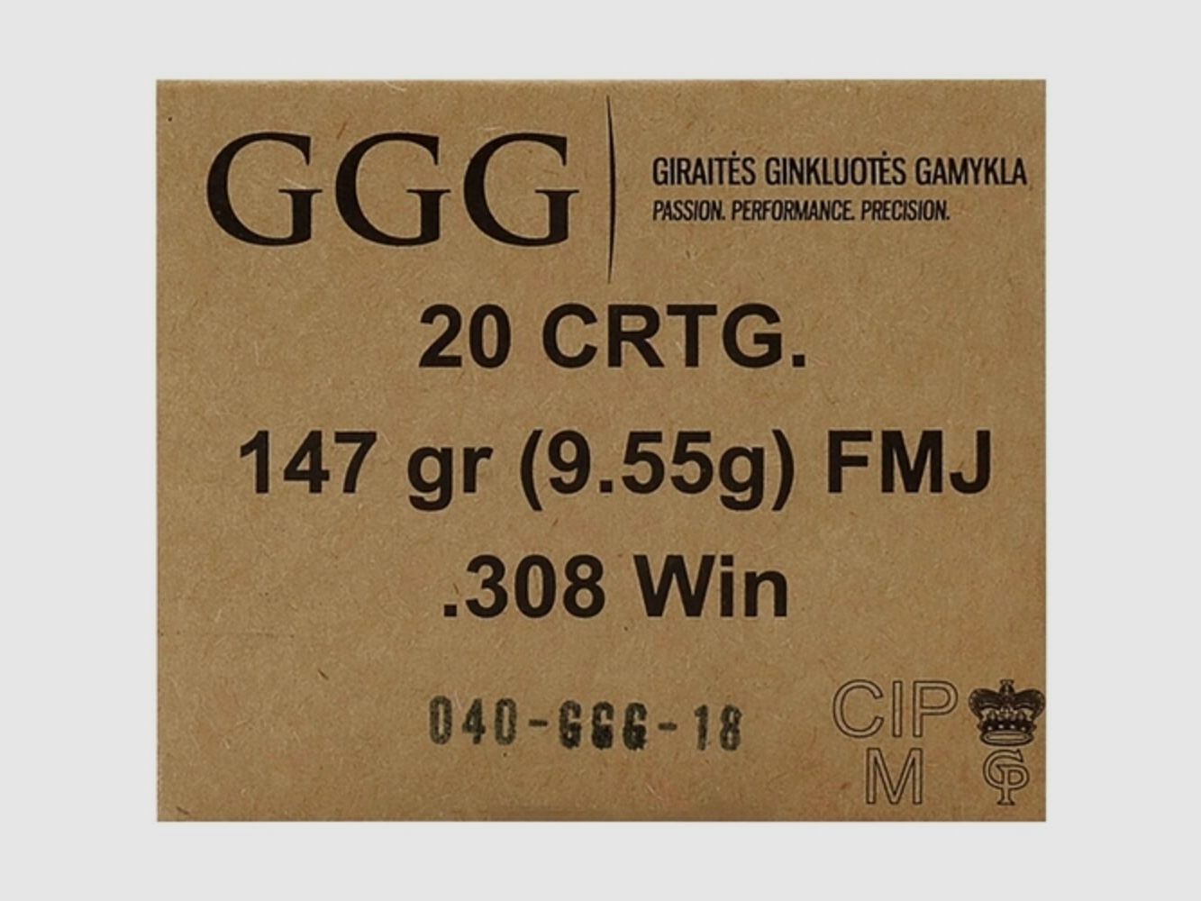 GGG .308 Win. Full Metal Jacket 9.5g/147grs.