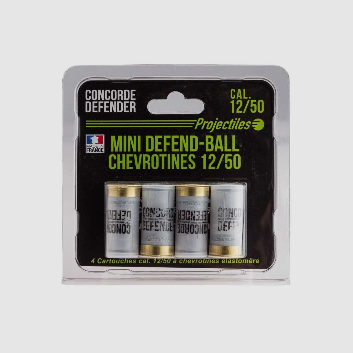 4 cartouches Mini Defend-Ball cal. 12/50 chevrotines Elastomere - 4 cartouches Mini Defend-Ball cal. 12/50 - chevrotine, image 1 sur 4