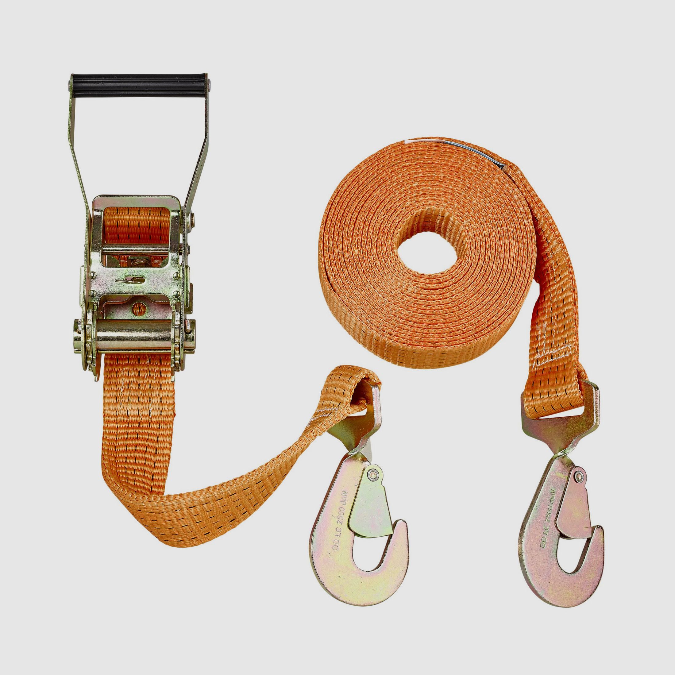 Lashing strap with 230 mm pressure ratchet, DIN EN 12195-2, with carabiner hook