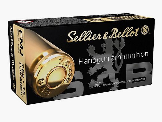 CARTOUCHES S&B CAL. 7.62 x 25 Tokarev 85 Grs. FMJ x50