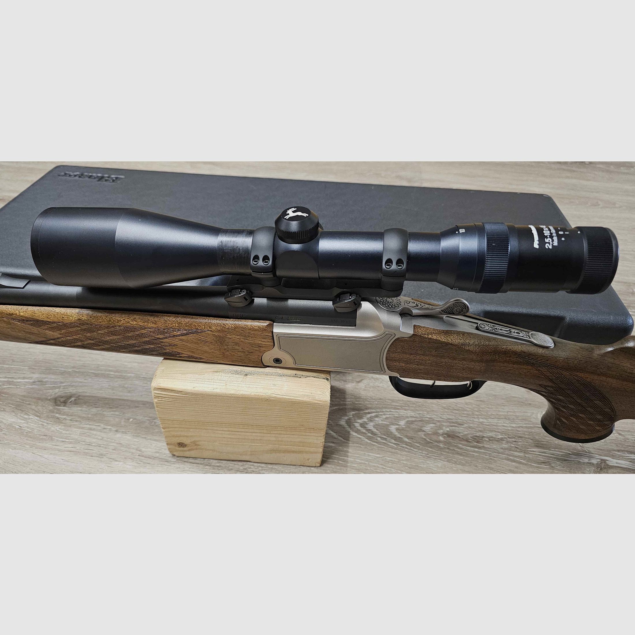 Bockbüchsflinte Blaser BBF 95 Standard, kal. .308 Win. i 12/76, w tym Frankonia 2,5-10x48 (Abs. 1) na montażu Blaser Sattelmontage (30 mm pierścienie) i walizkę