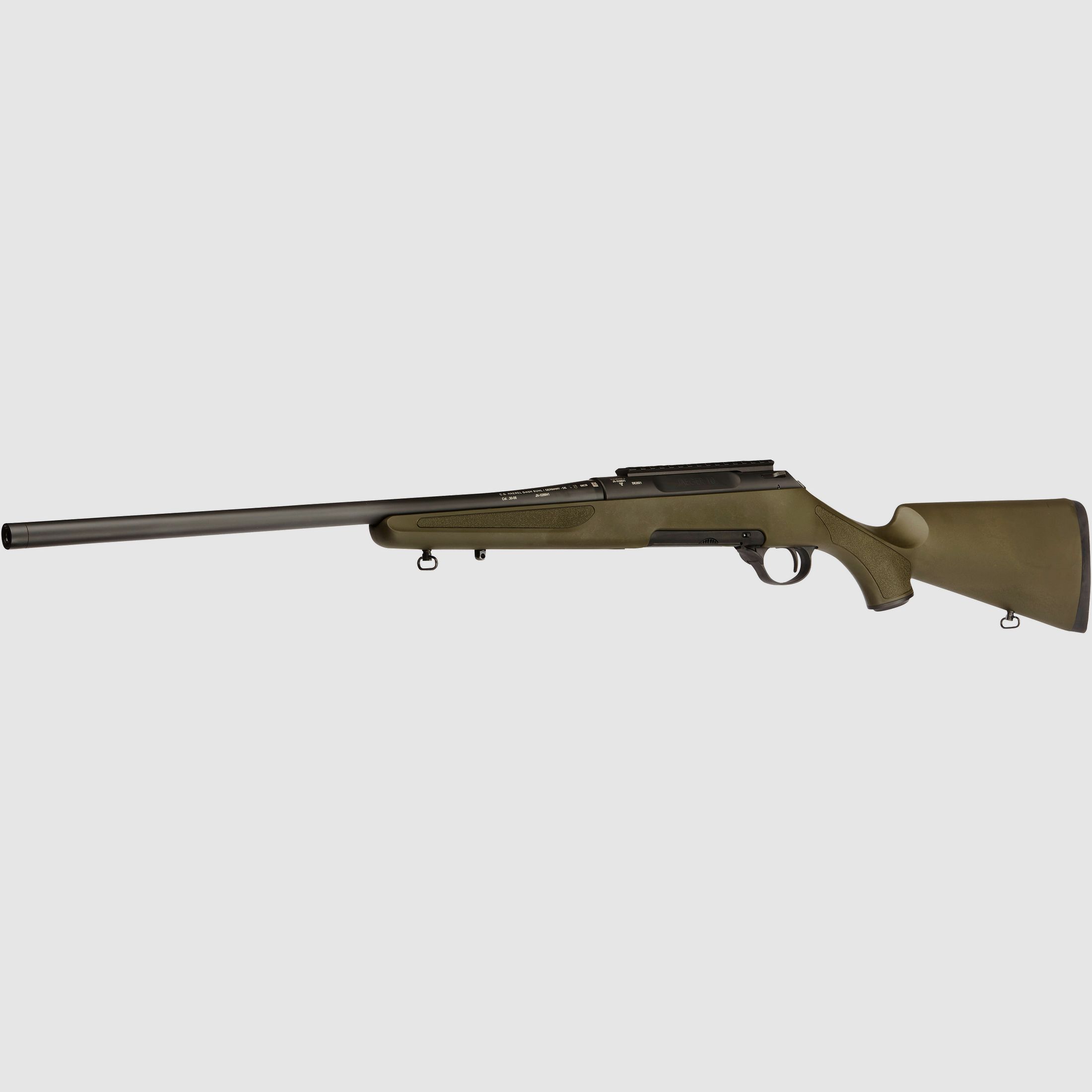 Haenel Jaeger 10 Varmint brniert, ohne Visierung, grner Schaft, Kal. .243 Win.