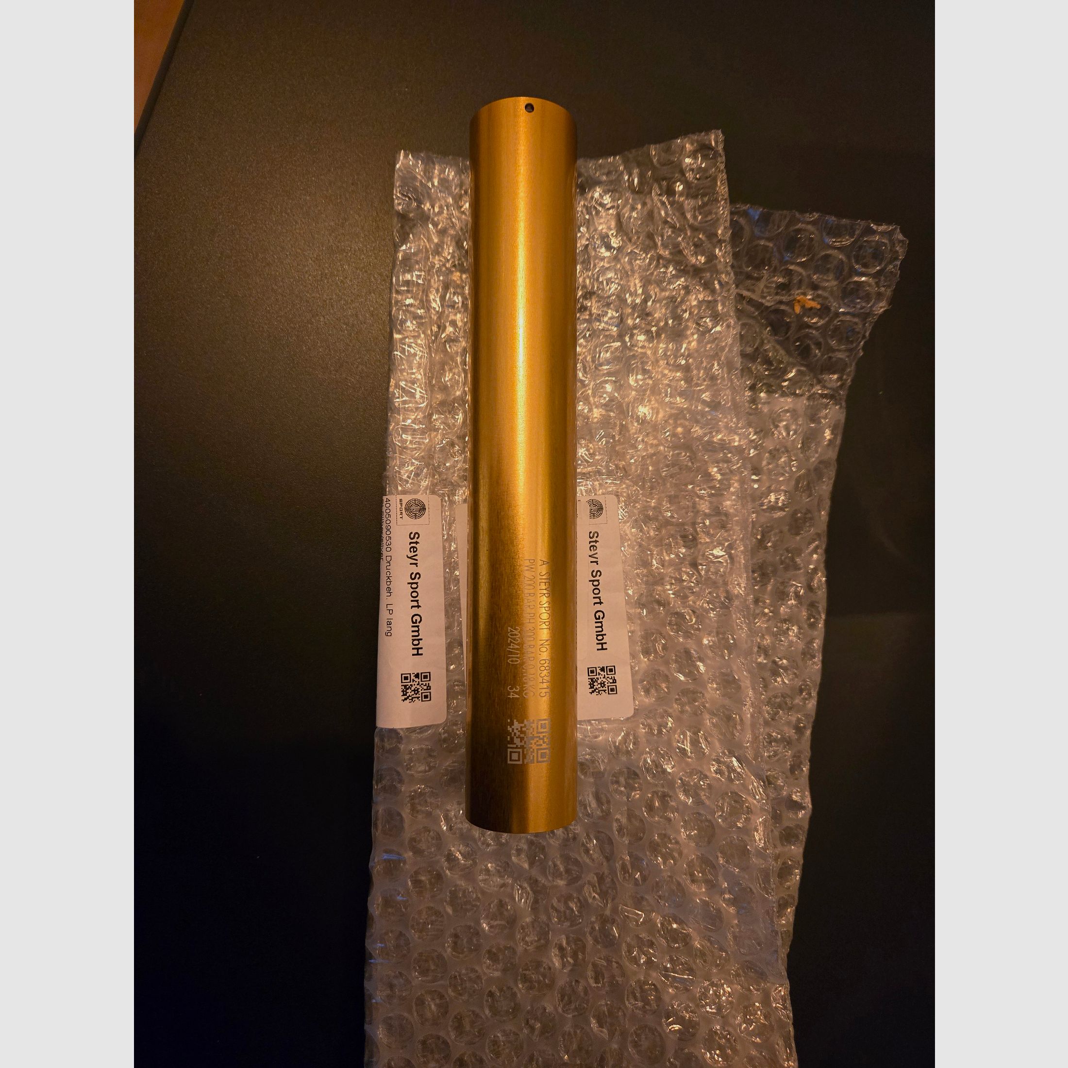 Pressluftkartusche Steyr Luftpistole (lang), TÜV 10/2034, Farbe gold, neu