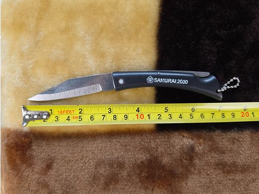 Samurai 2000 Compact folding knife / pocket knife (black) with ball chain – lightweight EDC & everyday knife