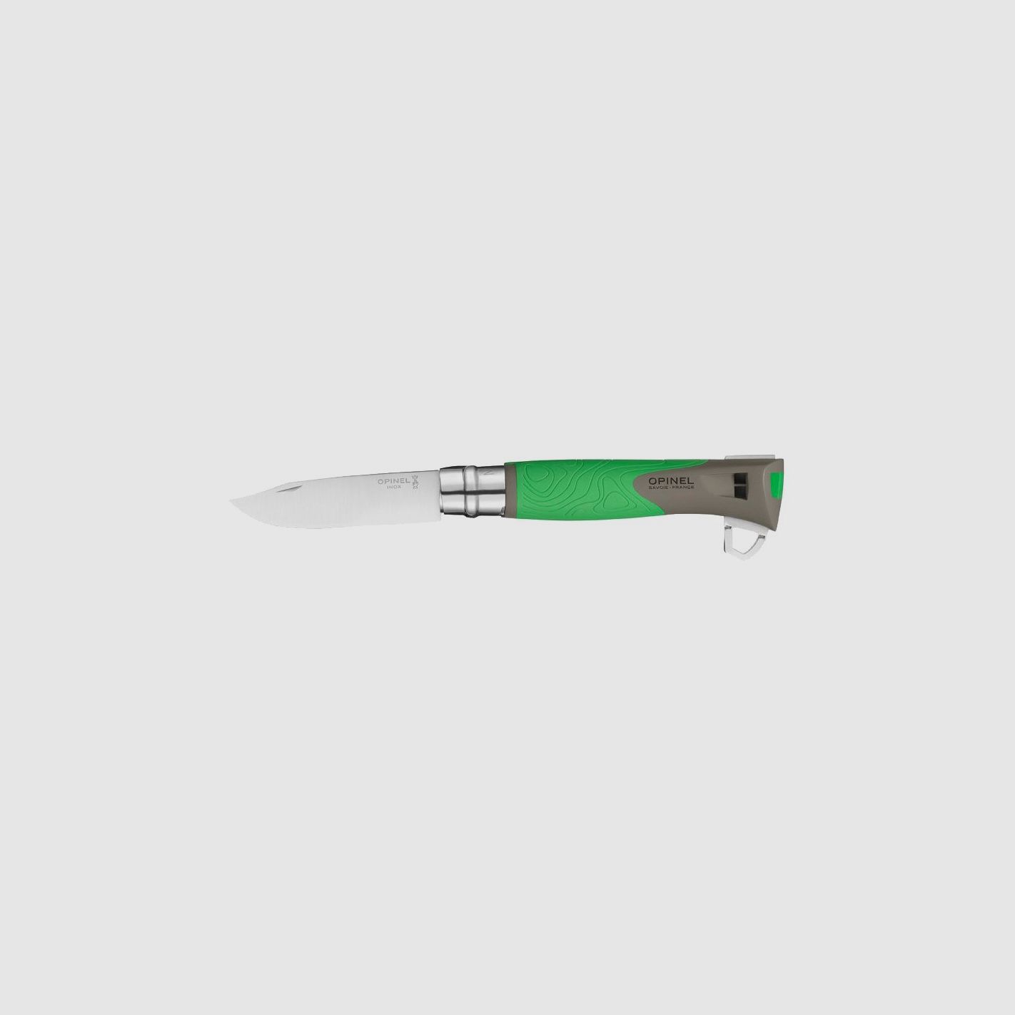 Opinel 12 Explore Messer Klinge inox Griff Polymer grün mit Zeckenentferner, Bild 1 von 3
