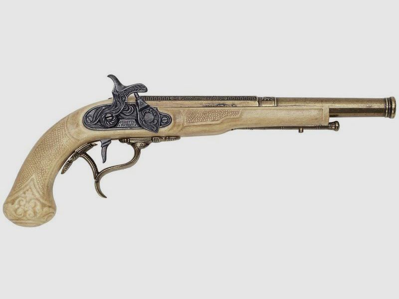 Pistola decorativa a pietra focaia con parti mobili
