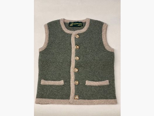 Kinder Strickweste Merinowolle in Salbeigrün/Beige