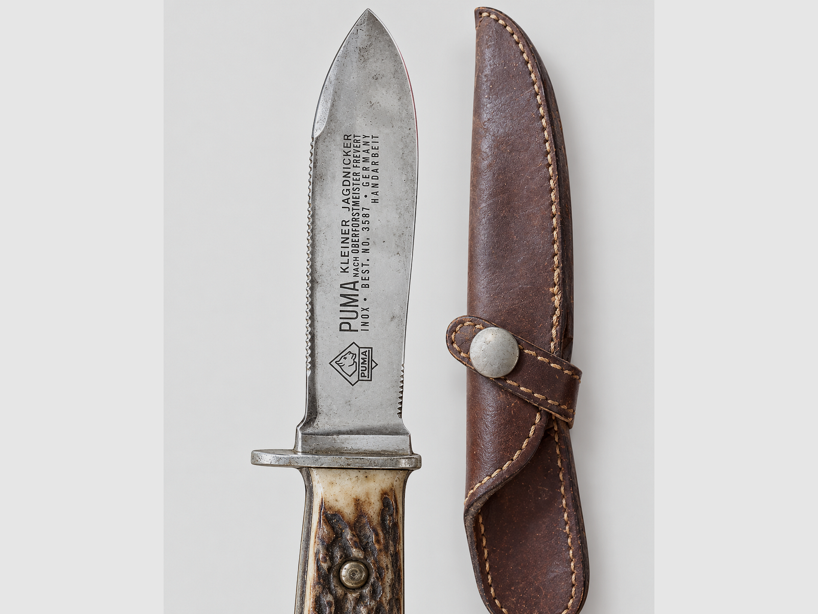 PUMA Jubiläumsmesser Waffen-Jung Stuttgart 1654–1979 – Hirschhorn + Lederscheide, Bild 3 von 4