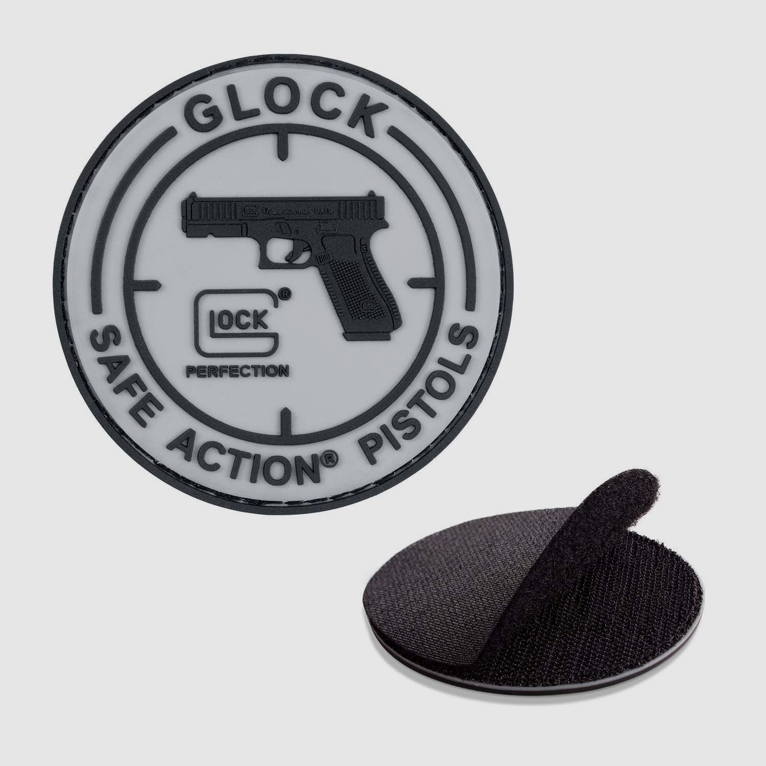 Glock Gummi-Patch "SAFE ACTION® PISTOLS" – Ø 8 cm – Klett