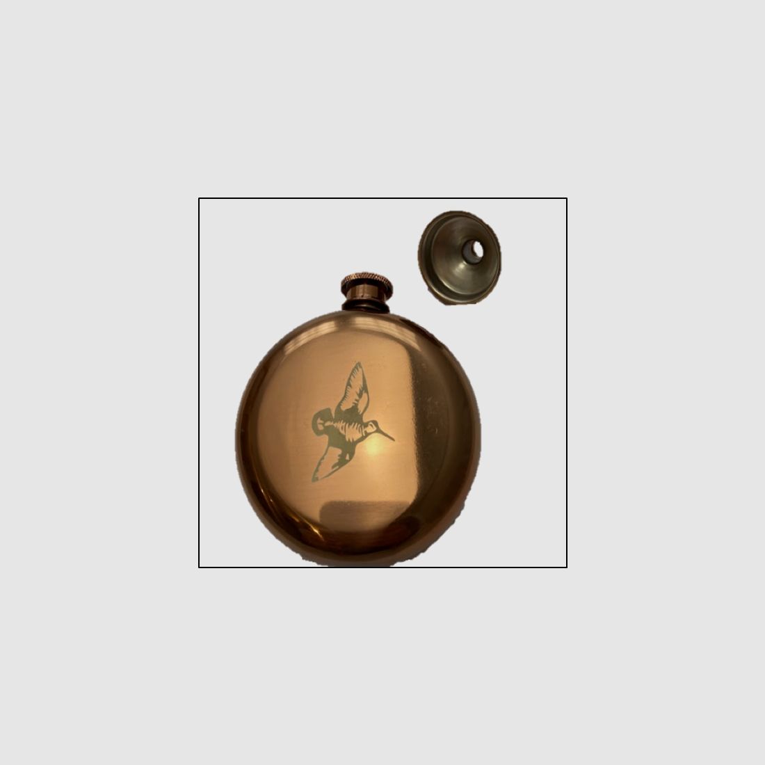 Lovergreen Kunst des Tisches Motiv Kupfer-Flasche Waldschnepfe + Trichter