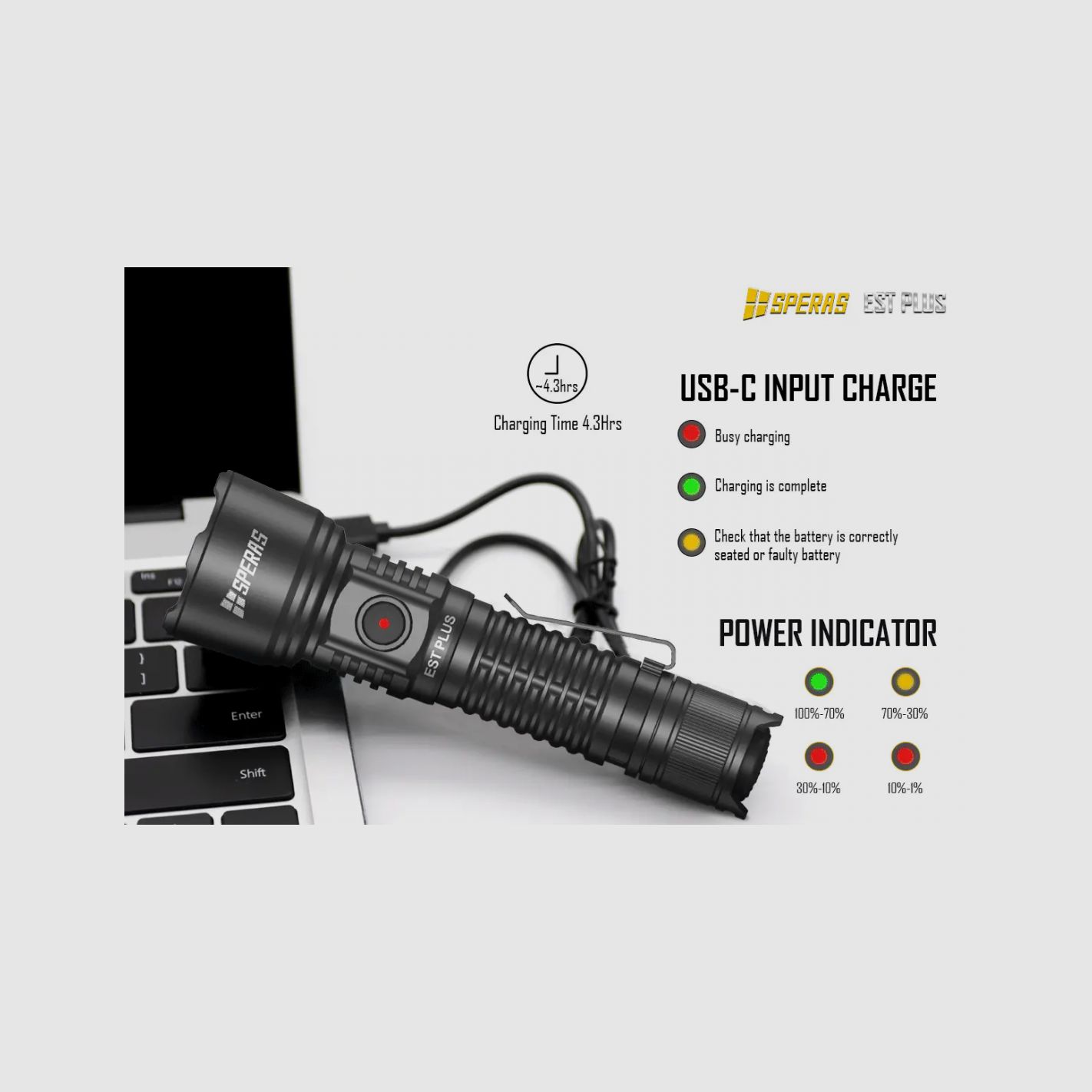SPERAS LED-Taschenlampe EST PLUS 1600lm 726m, Bild 8 von 9