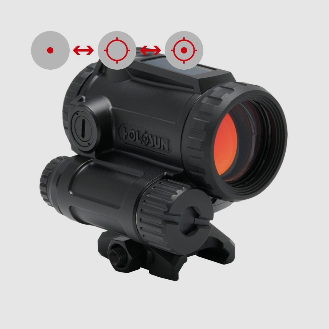 Holosun Reflex Visier mit Laserzielgerät, Modell ARO-EVO-DUAL mit rotem Wechselabsehen: 2MOA Dot & 65MOA Circledot und grünem Laser mit IR Laser, Bild 1 von 2