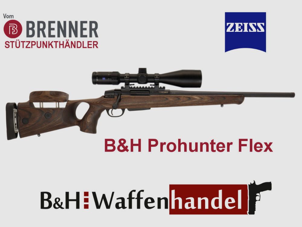 Brenner Komplettpaket: BR20 B&H Prohunter Flex Lochschaft mit Zeiss V4 fertig montiert