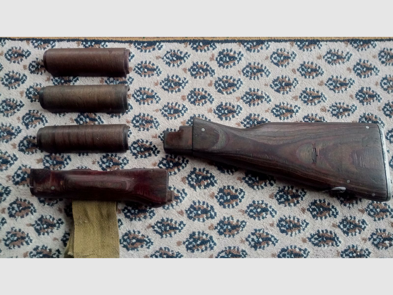 AK stock set wood laminate dark brown presumably Russian // stock and handguard // AKM & AK74 / can also be fitted into Cybergun GSG Co2 AK47