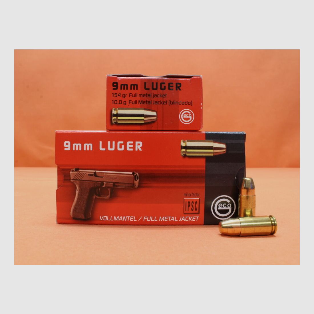 GECO Patrone 9mmLuger GECO 154grs FMJ-FN (2317708) VE 50 Patronen/ 10,0g Vollmantel Flachkopf